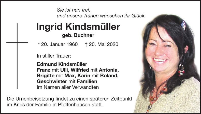 Traueranzeige Ingrid Kindsmüller