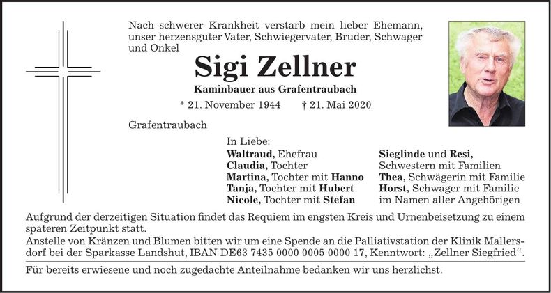 Traueranzeige Sigi Zellner