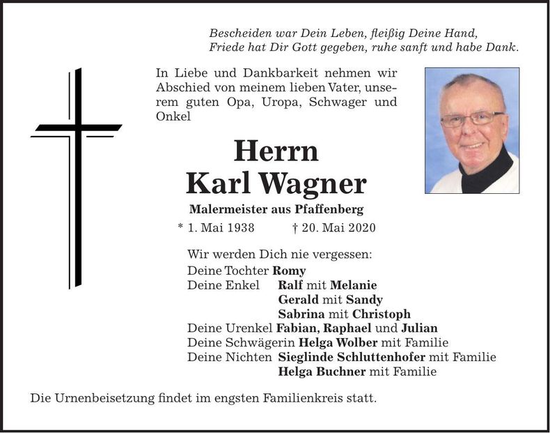 Traueranzeige Karl Wagner