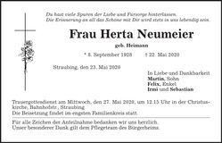 Traueranzeige Herta Neumeier
