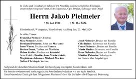 Traueranzeige Jakob Pielmeier