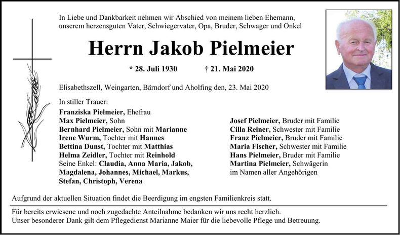 Traueranzeige Jakob Pielmeier