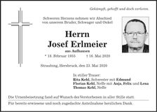 Traueranzeige Josef Erlmeier