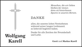 Traueranzeige Wolfgang Karell