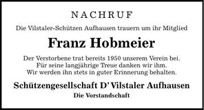 Traueranzeige Franz Hobmeier