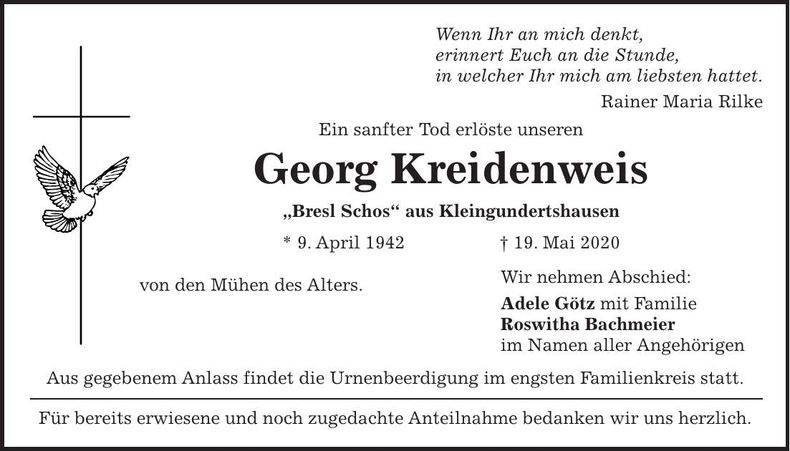 Traueranzeige Georg Kreidenweis