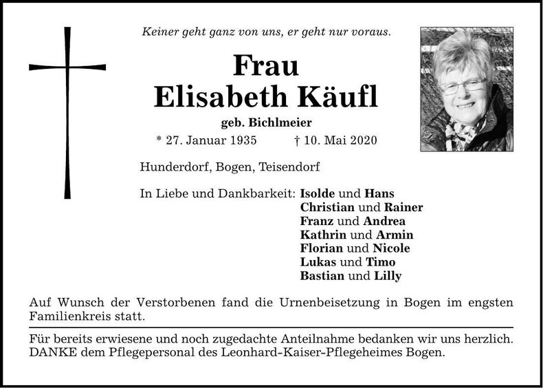 Traueranzeige Elisabeth Käufl