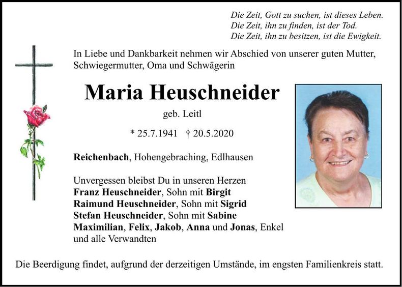 Traueranzeige Maria Heuschneider