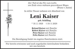 Traueranzeige Leni Kaiser
