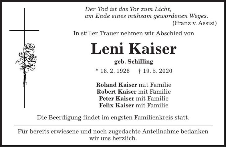 Traueranzeige Leni Kaiser