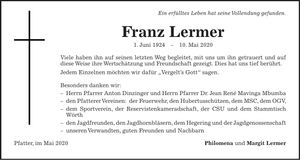 Traueranzeige Franz Lermer