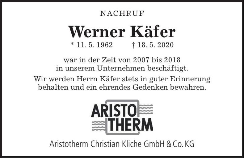 Traueranzeige Werner Käfer