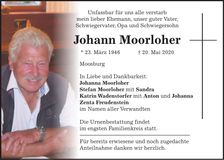 Traueranzeige Johann Moorloher
