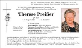 Traueranzeige Therese Preißer