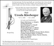 Traueranzeige Ursula Kleeberger