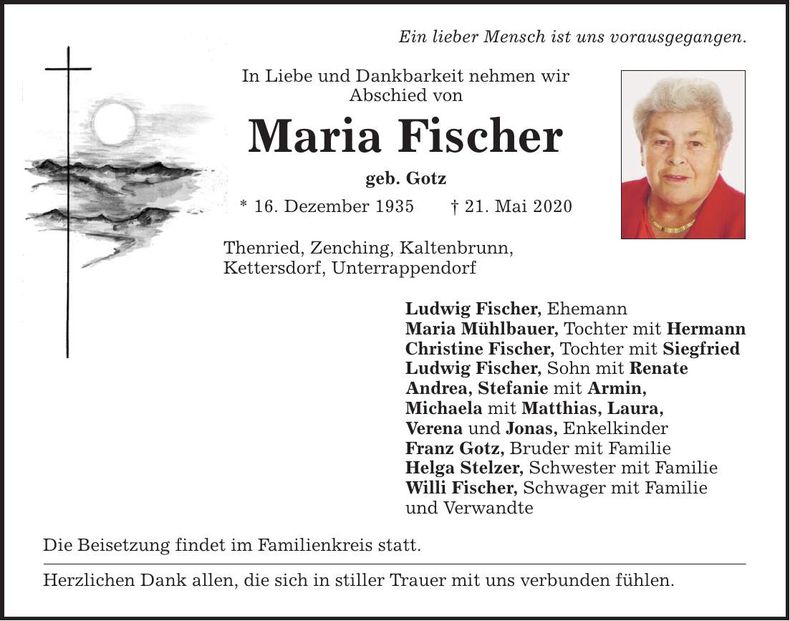 Traueranzeige Maria Fischer