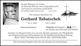Traueranzeige Gerhard Tabatschek