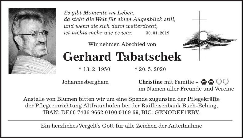 Traueranzeige Gerhard Tabatschek