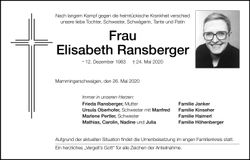 Traueranzeige Elisabeth Ransberger