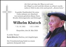 Traueranzeige Wilhelm Klutsch