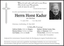 Traueranzeige Horst Kadur