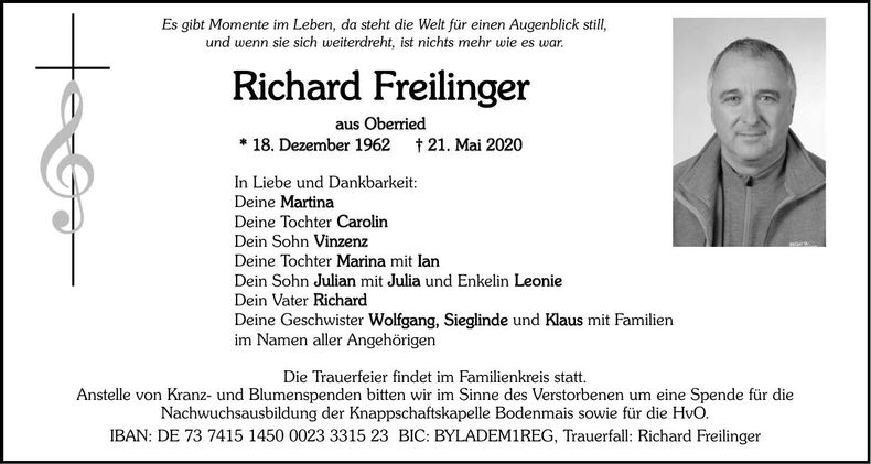 Traueranzeige Richard Freilinger