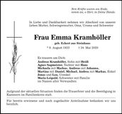 Traueranzeige Emma Kramhöller