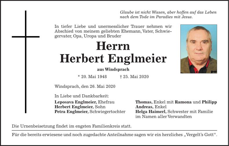 Traueranzeige Herbert Englmeier