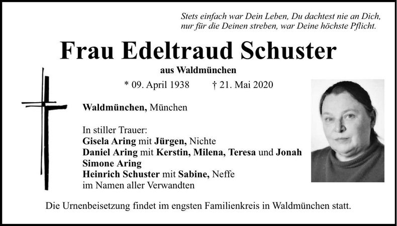 Traueranzeige Edeltraud Schuster
