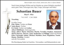 Traueranzeige Sebastian Bauer