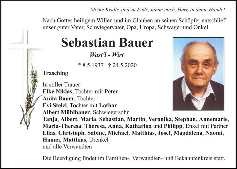 Traueranzeige Sebastian Bauer