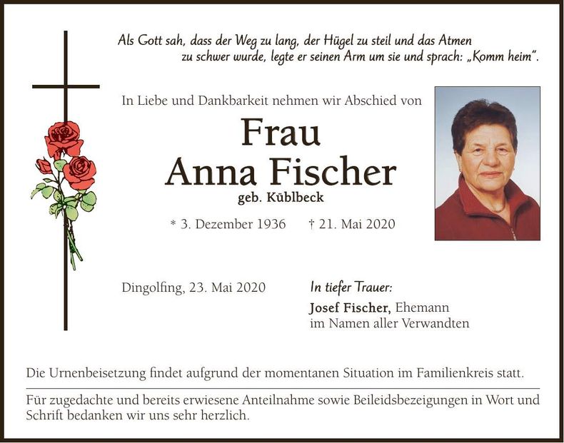 Traueranzeige Anna Fischer