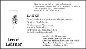 Traueranzeige Irene Leitner