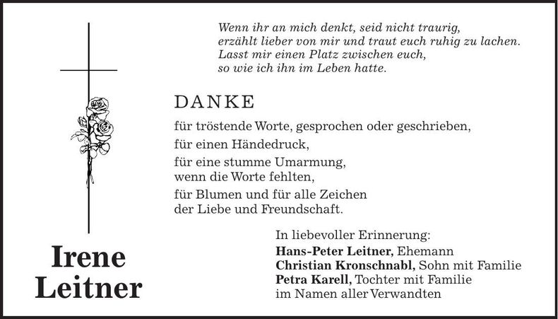 Traueranzeige Irene Leitner