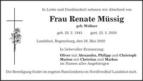Traueranzeige Renate Müssig