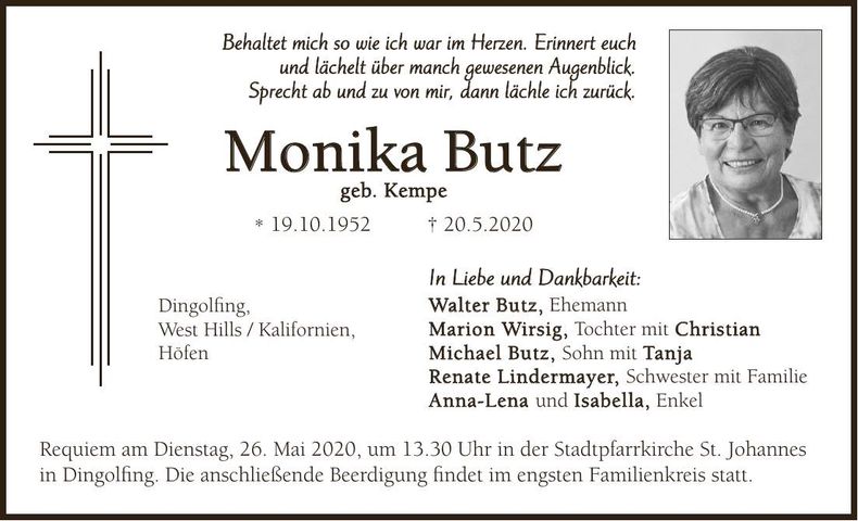 Traueranzeige Monika Butz