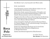 Traueranzeige Rosa Polz