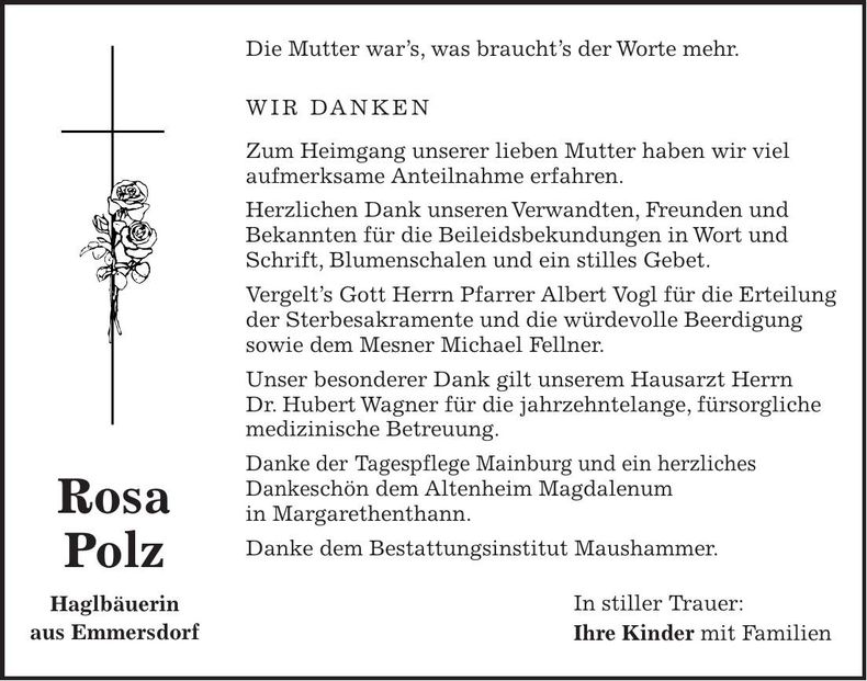 Traueranzeige Rosa Polz