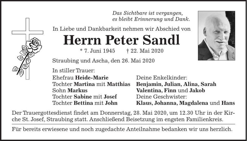 Traueranzeige Peter Sandl