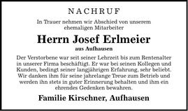 Traueranzeige Josef Erlmeier