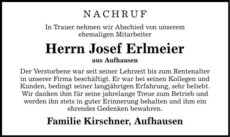 Traueranzeige Josef Erlmeier