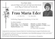 Traueranzeige Maria Eder
