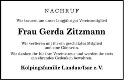 Traueranzeige Gerda Zitzmann