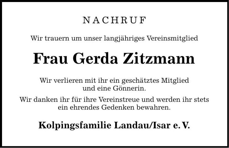 Traueranzeige Gerda Zitzmann