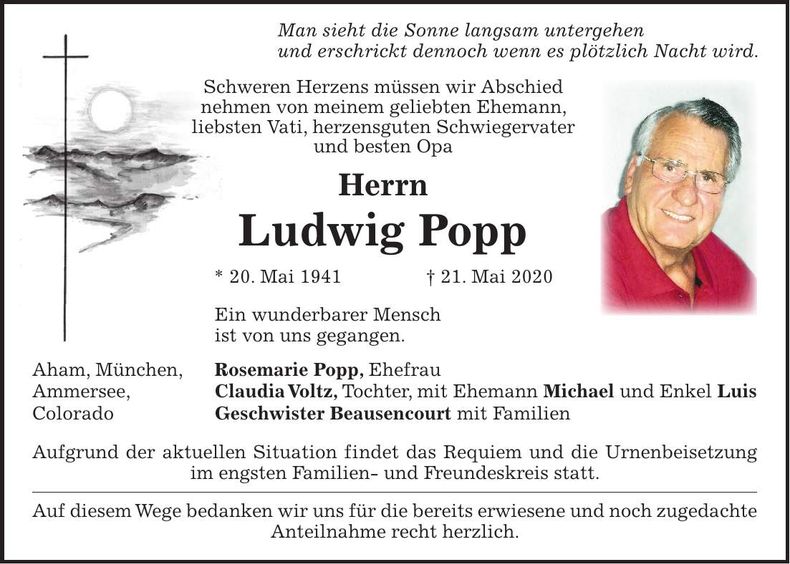 Traueranzeige Ludwig Popp