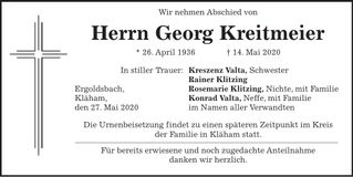 Traueranzeige Georg Kreitmeier