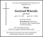 Traueranzeige Gertrud Würstle