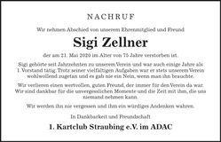 Traueranzeige Sigi Zellner