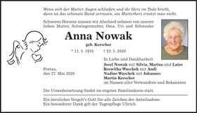 Traueranzeige Anna Nowak