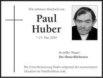 Traueranzeige Paul Huber